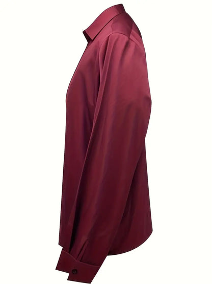 Women's V-Neck Blouse with Satin Finish and Elegant Design