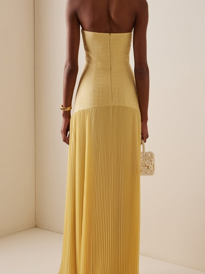 Women’s Sage Green Silk Maxi Dress – Elegant Strapless Pleated Charmeuse Evening Formal Dress