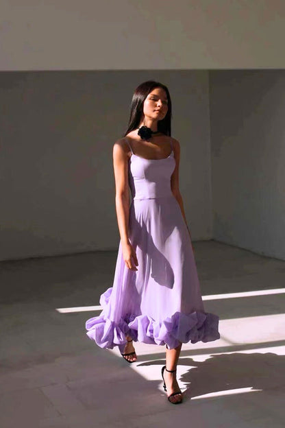 Women’s Chiffon Wedding Guest Dress – Elegant Flowing Silhouette Draped Bodice Dress
