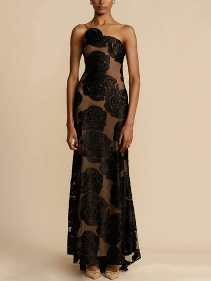 Women’s Floral Silk Chiffon Maxi Dress – Romantic Timeless Flowing Wedding Guest Dress