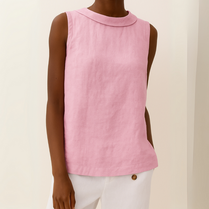 Women's Sleeveless Roll Collar Top with Button Detail and Breathable Fabric