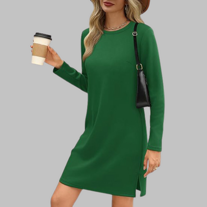 Women's Long Sleeve Round Neck Dress with Relaxed Fit and Versatile Style