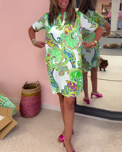 Women's V Neck Draped Dress with Tummy Control and Printed Design