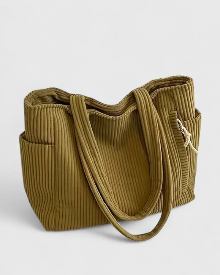 Women's Ribbed Handbag with Textured Design and Spacious Interior