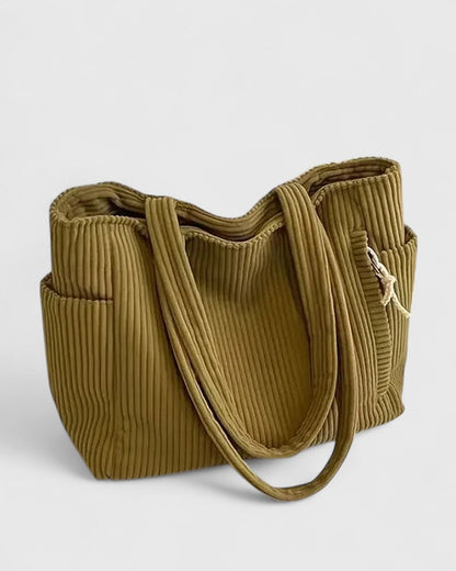Women's Ribbed Handbag with Textured Design and Spacious Interior