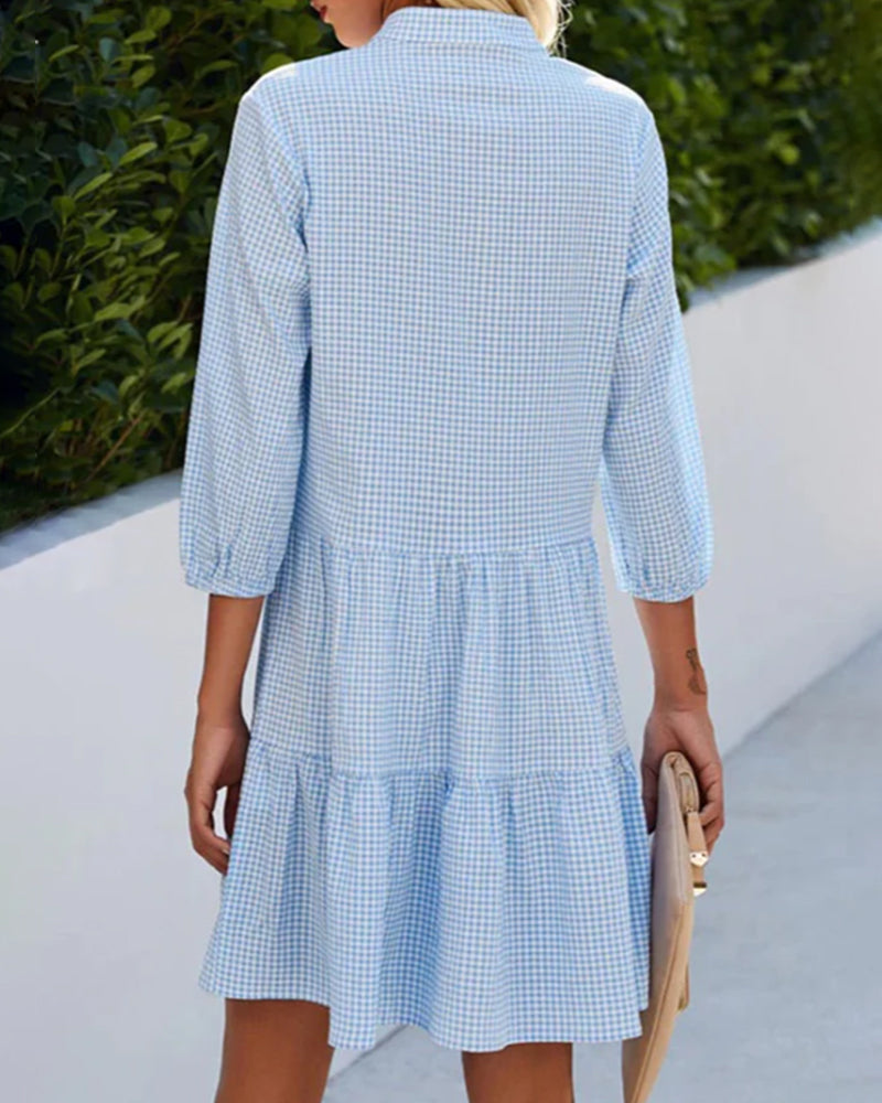 Women’s Summer Check Pattern Dress – Stylish Flowing Silhouette Relaxed Fit Dress