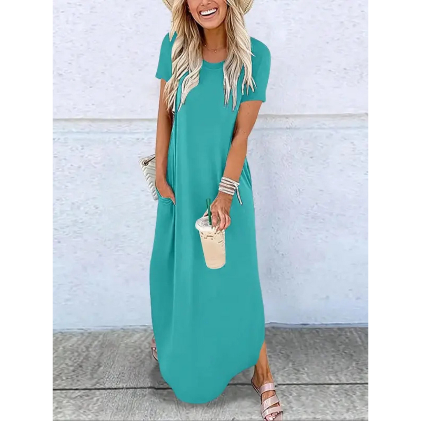 Women's Casual Maxi Dress with Round Neck and Summer Style