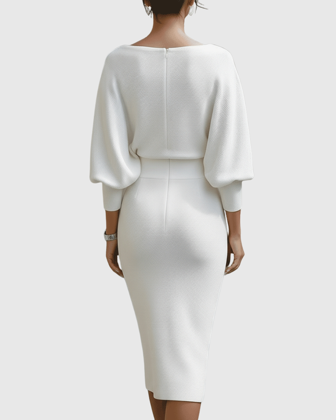 Women's Midi Dress with Cowl Neck and Batwing Sleeves