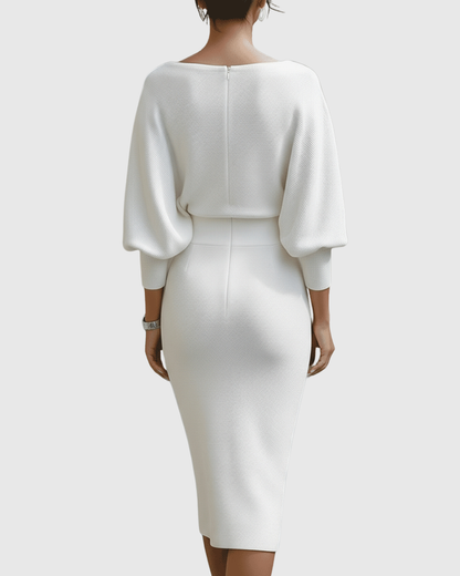 Women's Midi Dress with Cowl Neck and Batwing Sleeves