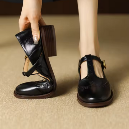 Women's T-Strap Mary Jane Shoes with Low Block Heel and Classic Design