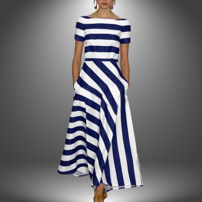 Women's Striped Maxi Dress with Adjustable Straps and Flowing Skirt