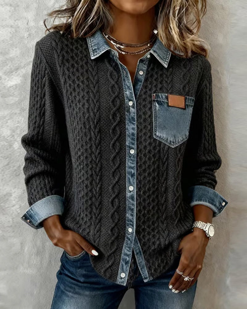 Women's Long-Sleeve Shirt with Button Closure and Classic Design