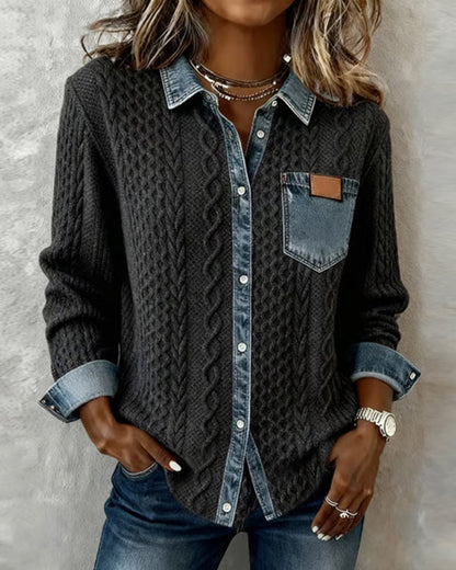 Women's Long-Sleeve Shirt with Button Closure and Classic Design