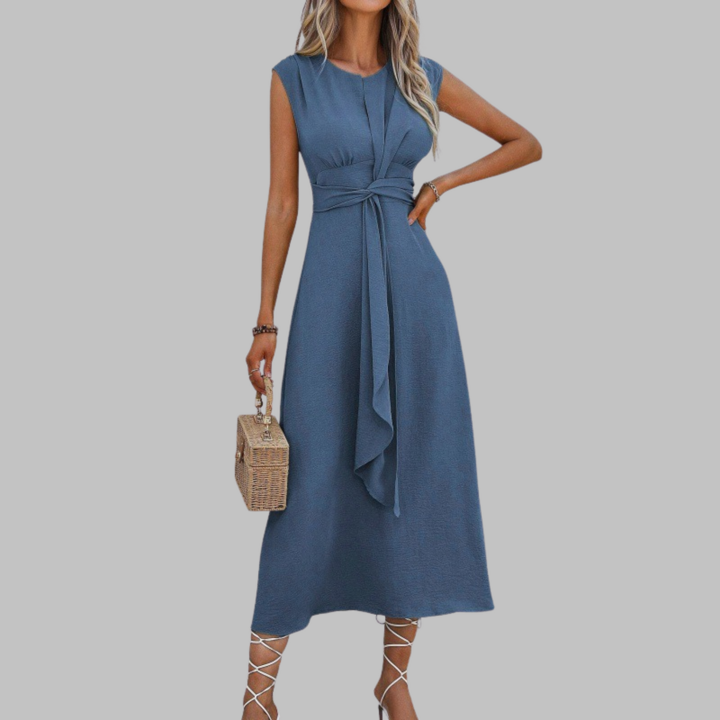 Women’s Solid Crepe Maxi Dress – Sleeveless Round Neck Timeless Elegant Dress