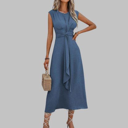 Women’s Solid Crepe Maxi Dress – Sleeveless Round Neck Timeless Elegant Dress