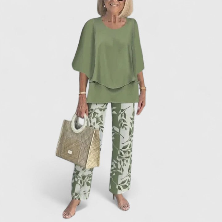 Demi | Floral Print Top with Wide-Leg Trousers Set