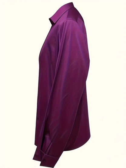 Women's V-Neck Blouse with Satin Finish and Elegant Design