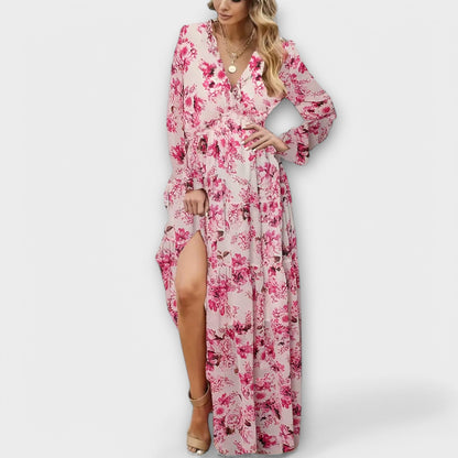 Effortless Floral V-Neck Lightweight Georgette Maxi Dress With Flowing Silhouette
