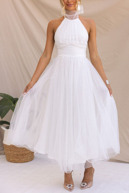 Women's Tulle Dress with A-Line Silhouette and Sleeveless Design