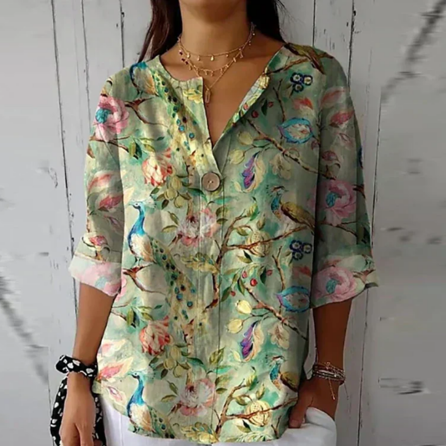 Women's Floral Print Blouse with Short Sleeves and Lightweight Fabric