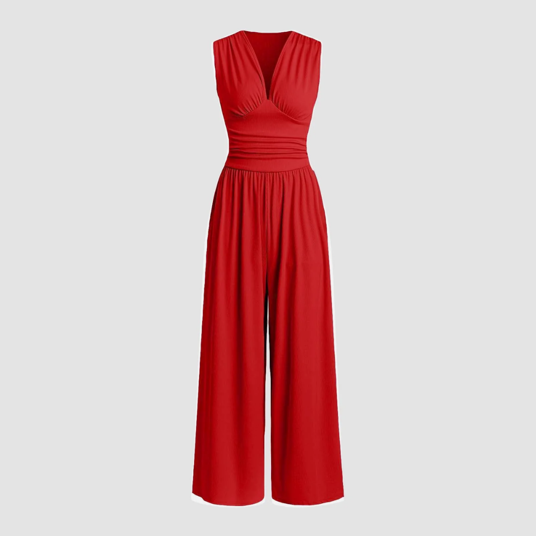 Women's Wide-Leg Jumpsuit with Stretch Fabric and Relaxed Fit