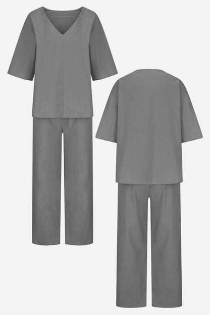 Audrey | V-Neck Batwing Top with Relaxed Fit and Straight-Leg Trousers