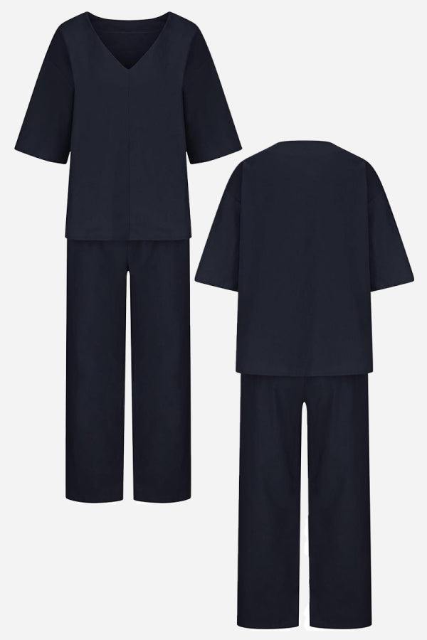 Audrey | V-Neck Batwing Top with Relaxed Fit and Straight-Leg Trousers
