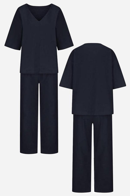 Audrey | V-Neck Batwing Top with Relaxed Fit and Straight-Leg Trousers