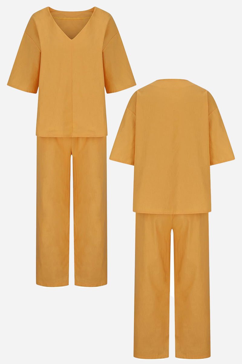 Audrey | V-Neck Batwing Top with Relaxed Fit and Straight-Leg Trousers