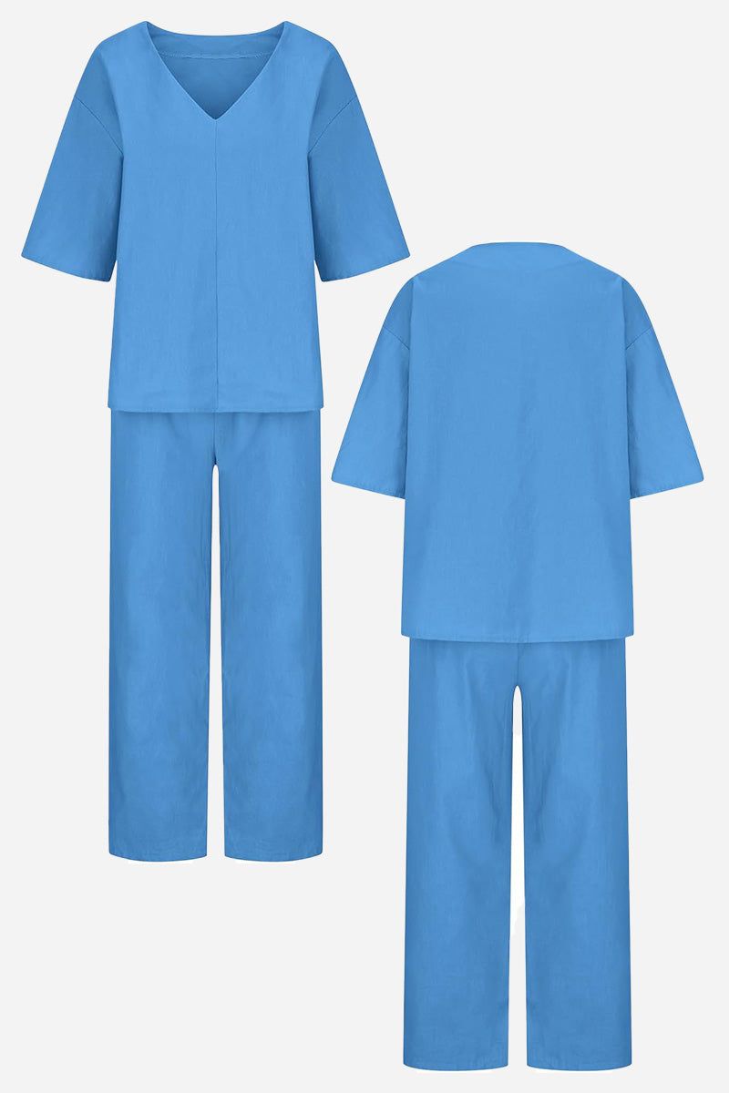 Audrey | V-Neck Batwing Top with Relaxed Fit and Straight-Leg Trousers