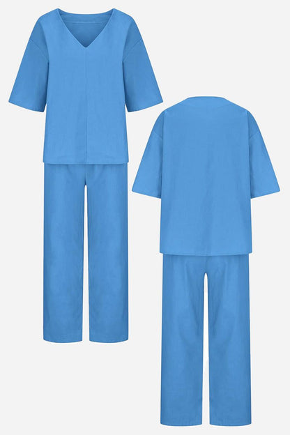 Audrey | V-Neck Batwing Top with Relaxed Fit and Straight-Leg Trousers