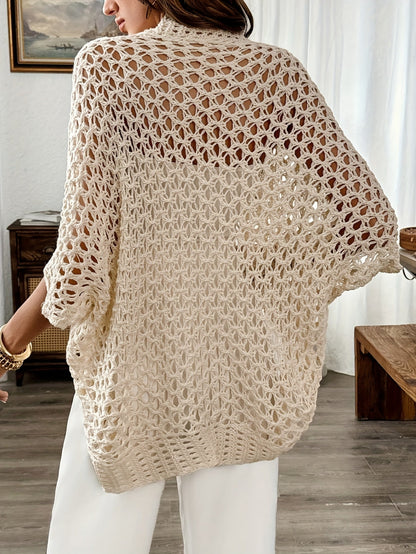 Women's Open Knit Cardigan with Drape Design and Lightweight Fabric
