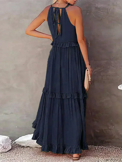 Women's Sleeveless Dress with Ruffles and Flowy Design