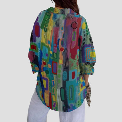 Women's Blouse with Geometric Pattern and Short Sleeves