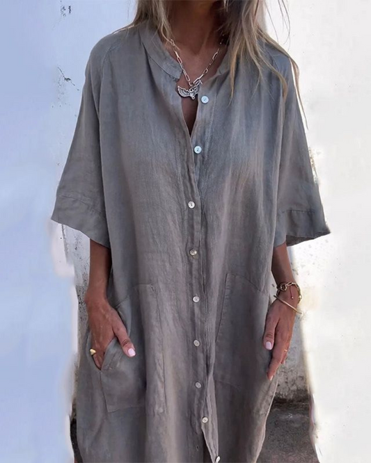Women's Boho Shirt Dress with Button Closure and Adjustable Waist