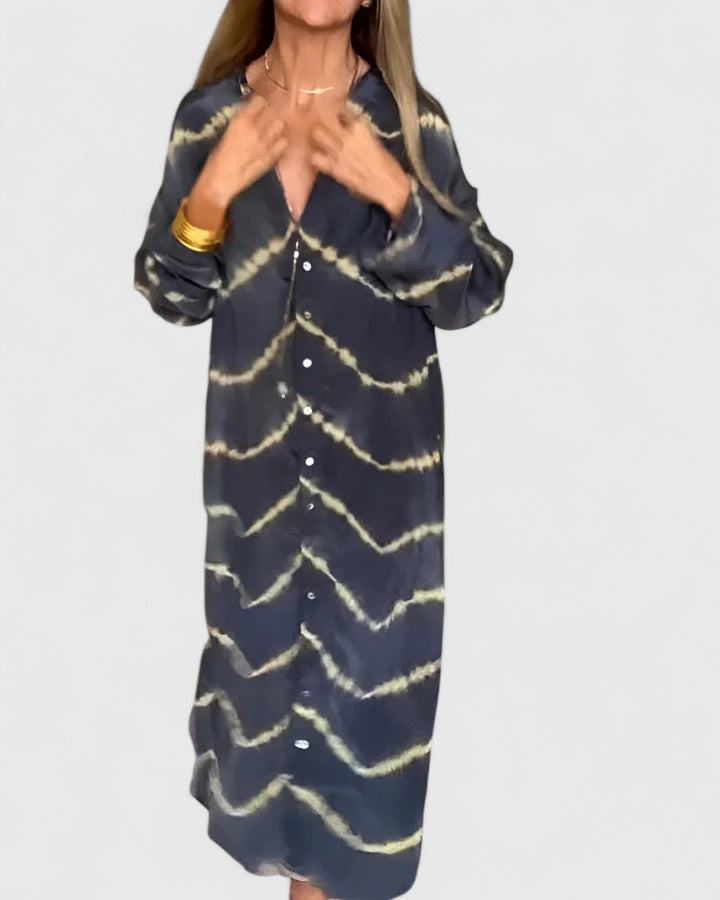 Alluring Statement Making Tie-Dye Print Premium-Cotton Button-Down Midi Shirt Dress
