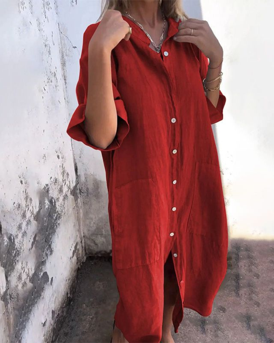 Women's Boho Shirt Dress with Button Closure and Adjustable Waist