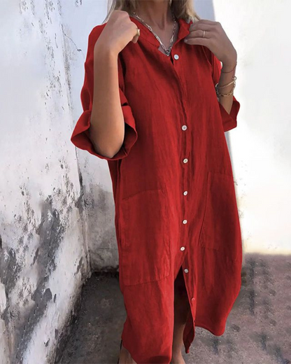 Women's Boho Shirt Dress with Button Closure and Adjustable Waist