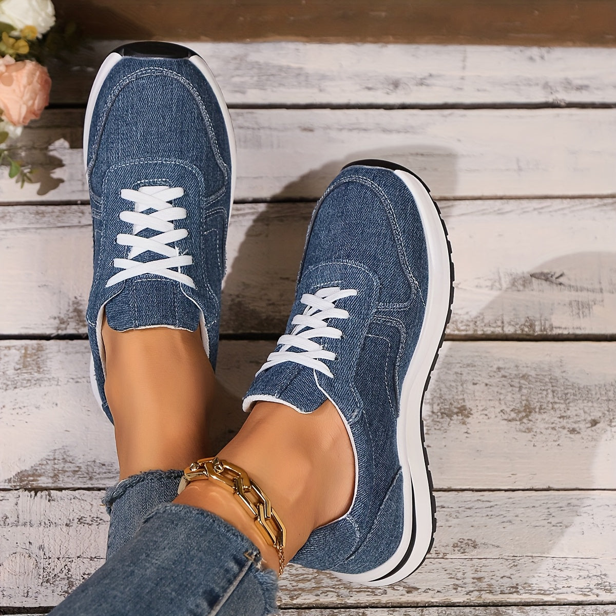 Women's Sneakers with Denim Fabric and Supportive Design