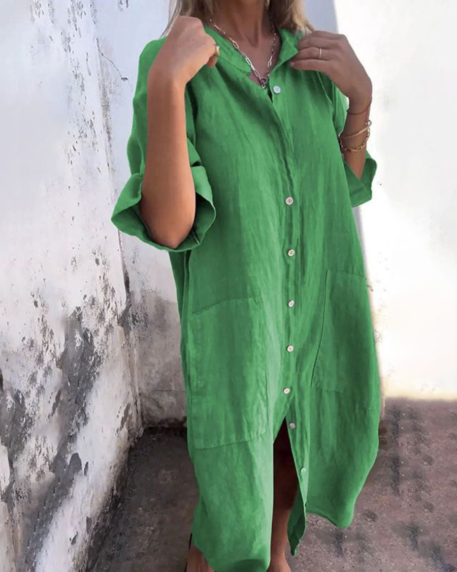 Women's Boho Shirt Dress with Button Closure and Adjustable Waist
