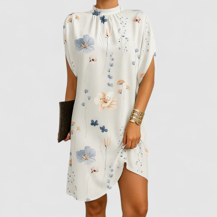 Women's Midi Dress with Mock Neck and Batwing Sleeves