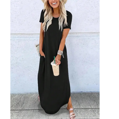 Effortlessly Chic Flowing Neckline Premium Supersoft Cotton Microfiber Maxi Dress