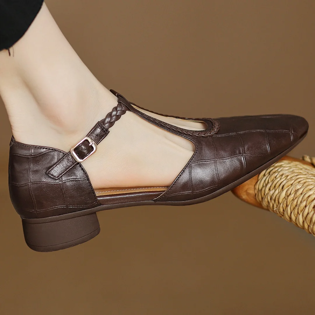 Women's T-Strap Mary Jane Flats with Pointed Toe and Classic Design
