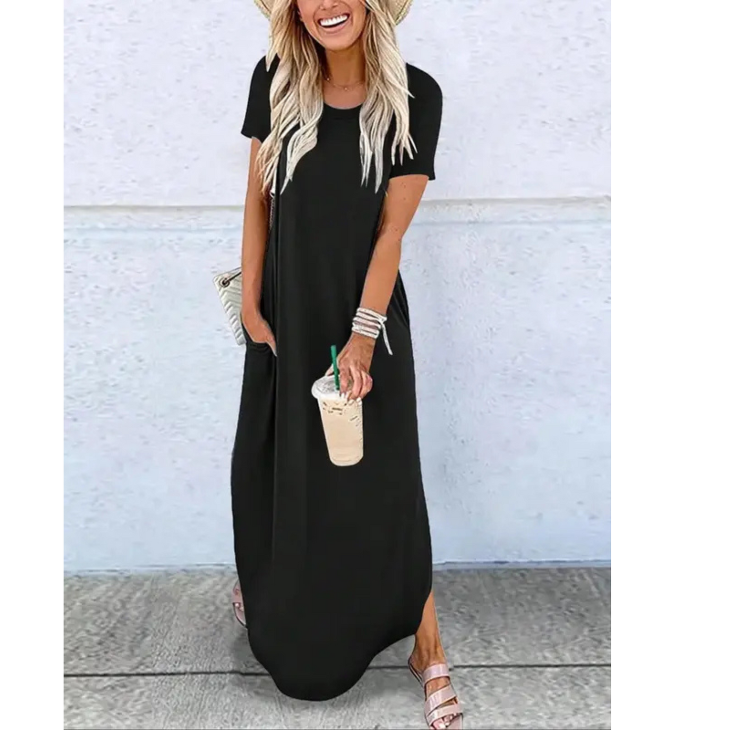 Women's Casual Maxi Dress with Round Neck and Summer Style