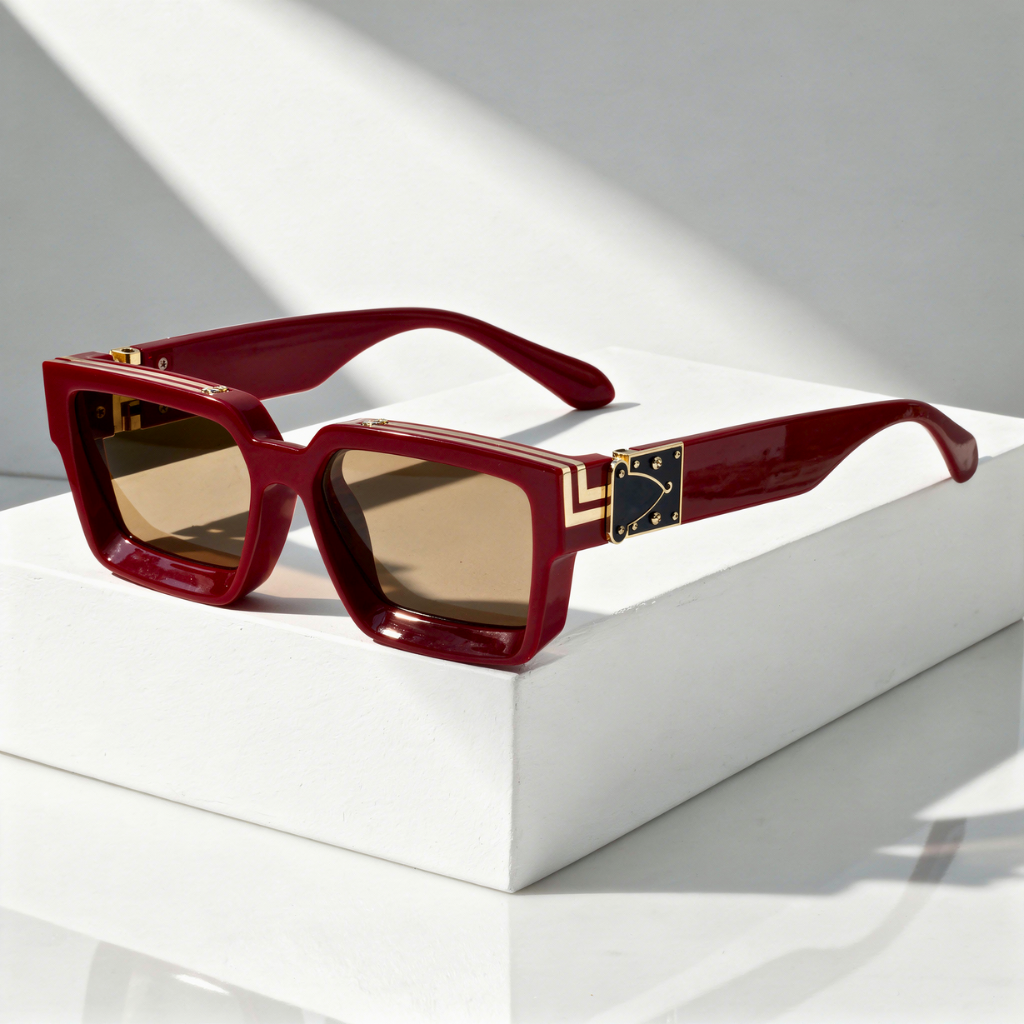 Square Sunglasses Gold Rivet Chevron Corner