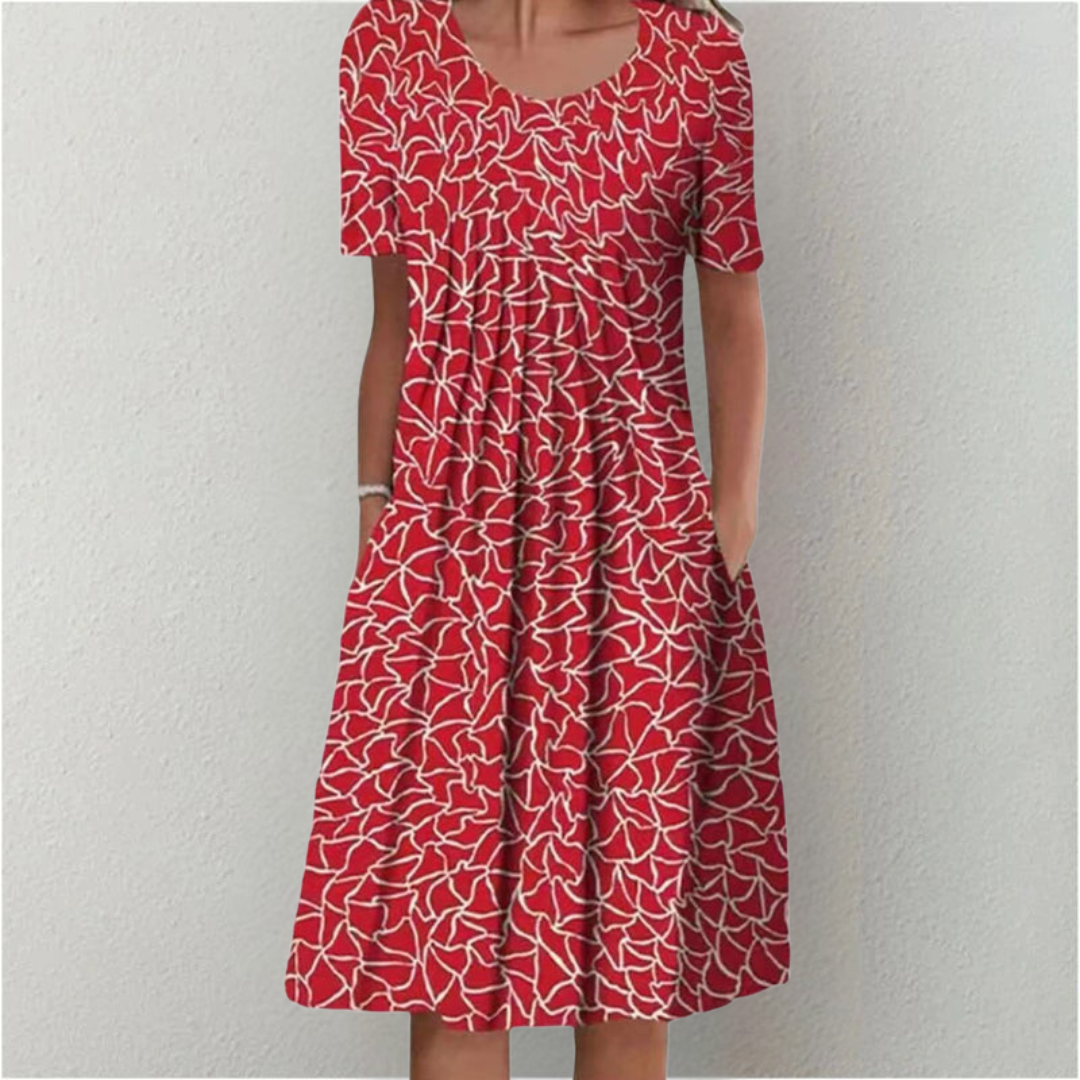 Women's Casual Floral Dress with Pockets and Short Sleeves