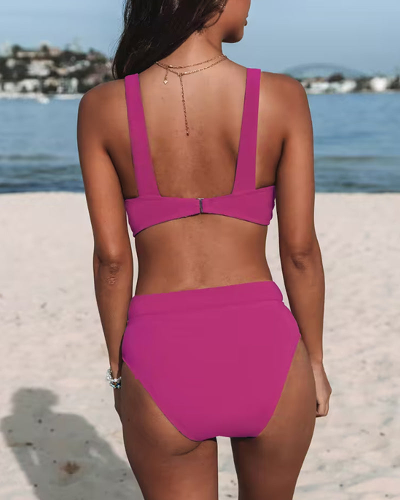 Women's High Waist Swimsuit with Full Coverage and Adjustable Straps