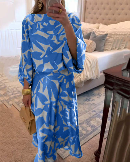 Jasmine | Two-Piece Printed Set with Lantern Sleeves
