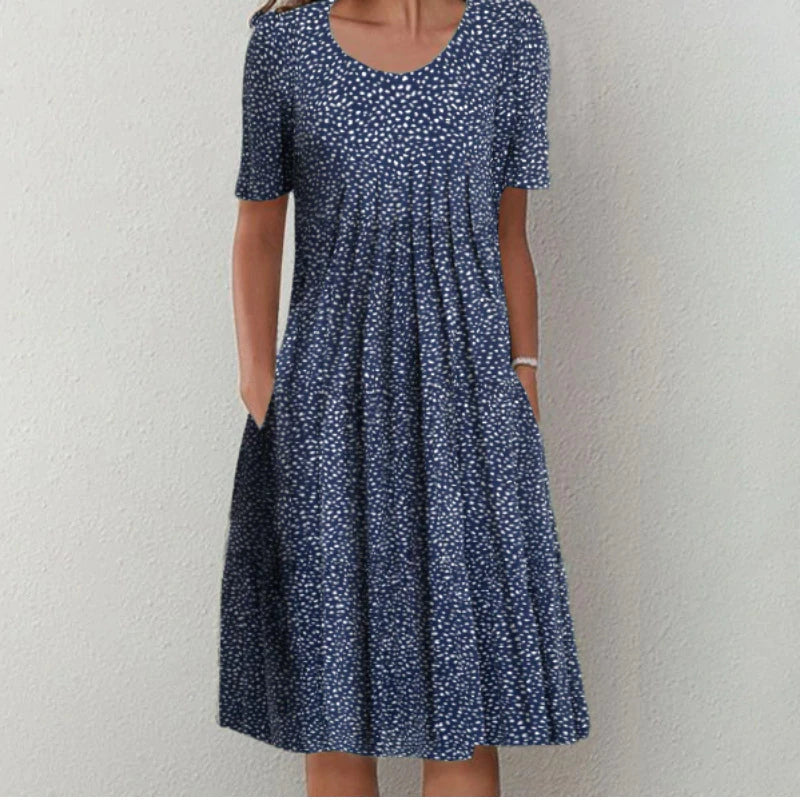 Women's Casual Floral Dress with Pockets and Short Sleeves