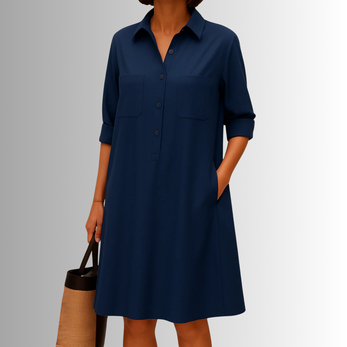 Women's Button Dress with Lightweight Fabric and Versatile Style